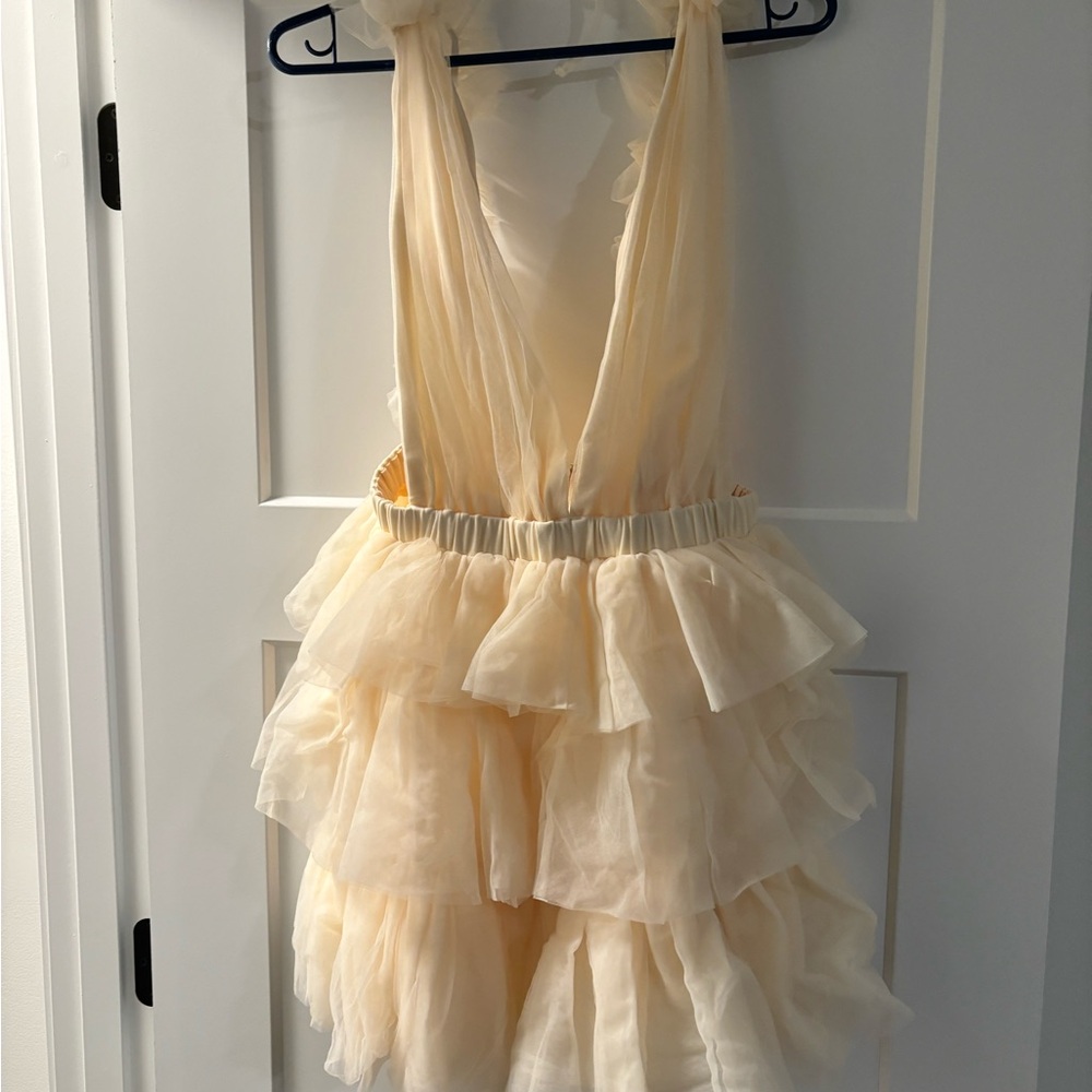 Cream Ruffled Mini Dress - Picture 3 of 10